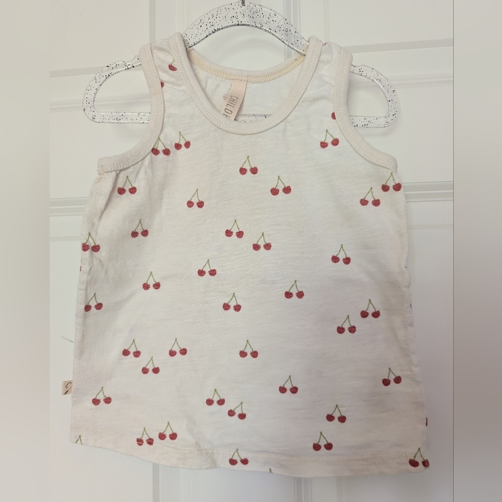 Childhoods Clothing Ringer Tank Top 100% Cotton Slub 4t Cherries On Natural VGUC